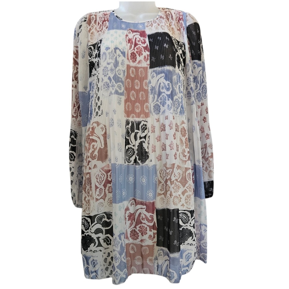 Wilfred Mini Dress S Multi Color Patchwork Pleated Lined Cottage Boho Whimsical